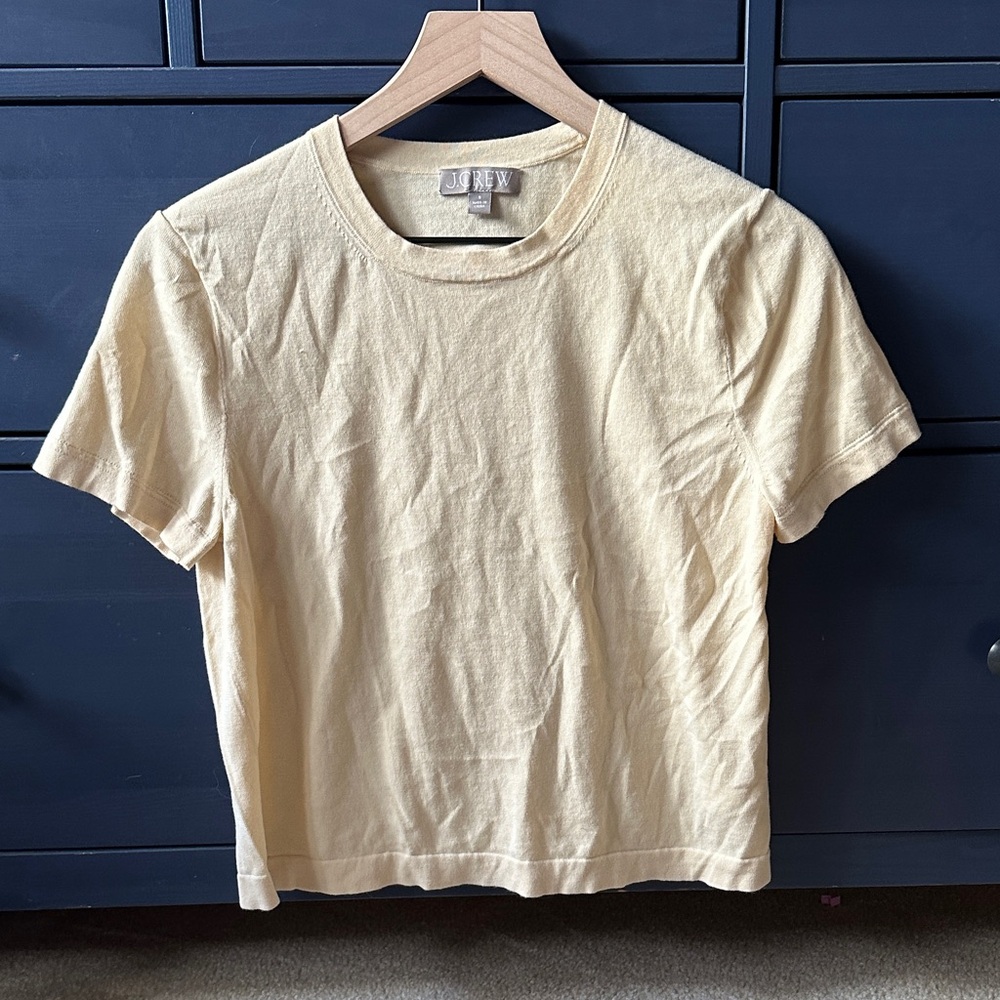 J. Crew Short Sleeve Crop Tee in Light Cream